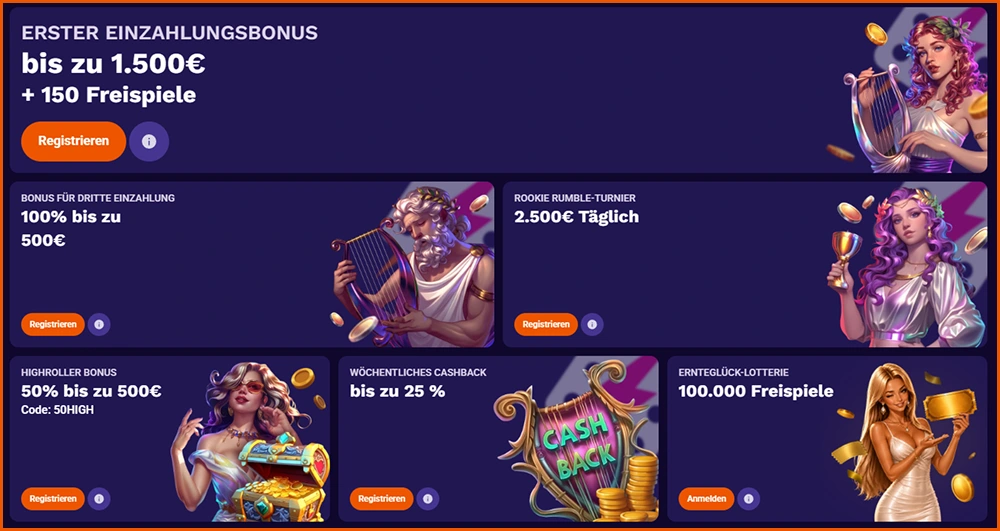 LiraSpin Casino Willkommensbonus mit Einzahlungsbonus Rookie Rumble Highroller Cashback und Ernteglück-Lotterie