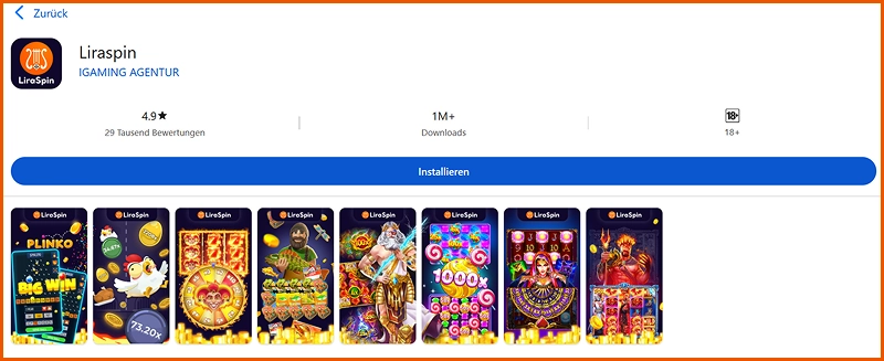 LiraSpin Casino Android App im Google Play Store mit Bewertungen und Downloads