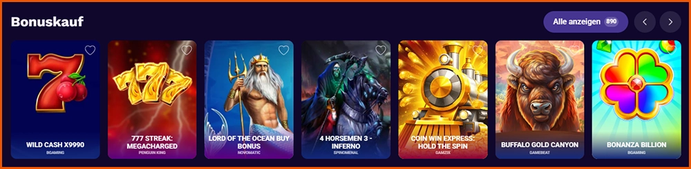 LiraSpin Casino Bonuskauf mit verschiedenen Spielautomaten und Bonusspielen