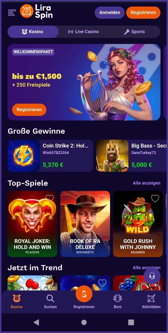 Optimierte mobile Version von LiraSpint Casino