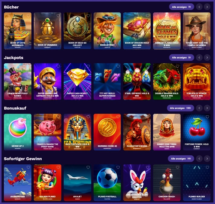 WinSpirit Casino Spielangebot und Ludothek mit großer Auswahl an Slots und Casino Spielen