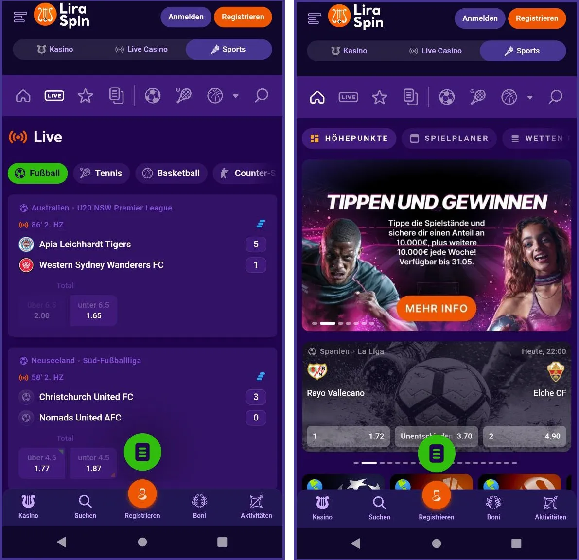 Einfache Pre-Match-Sportwetten bei LiraSpint Casino platzieren